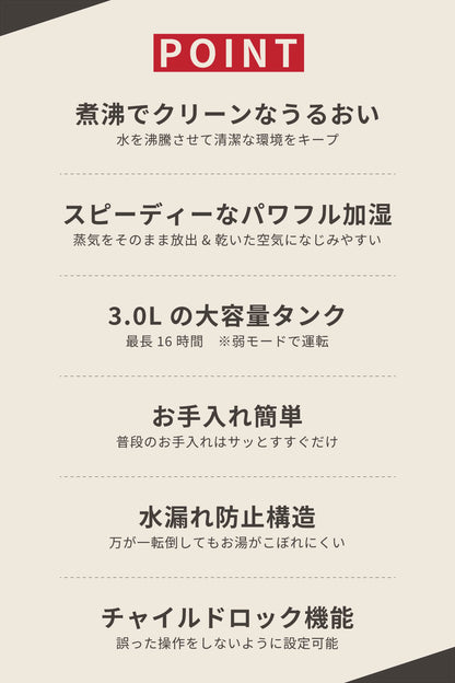 スチーム式 加湿器 3L クリーンポット